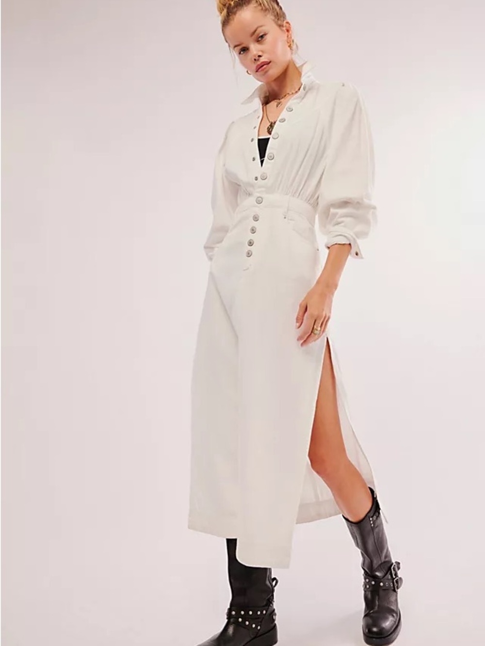 Free People White Button Front Utility Dress XS
